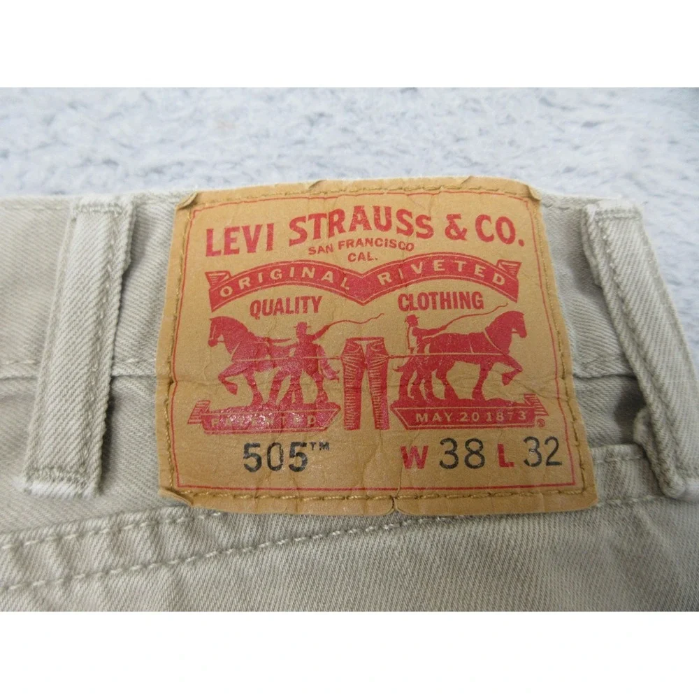 Levis 505 Jeans Mens 36x30 Beige‎ Straight Leg Denim Y2K Workwear (Tag 38x32)